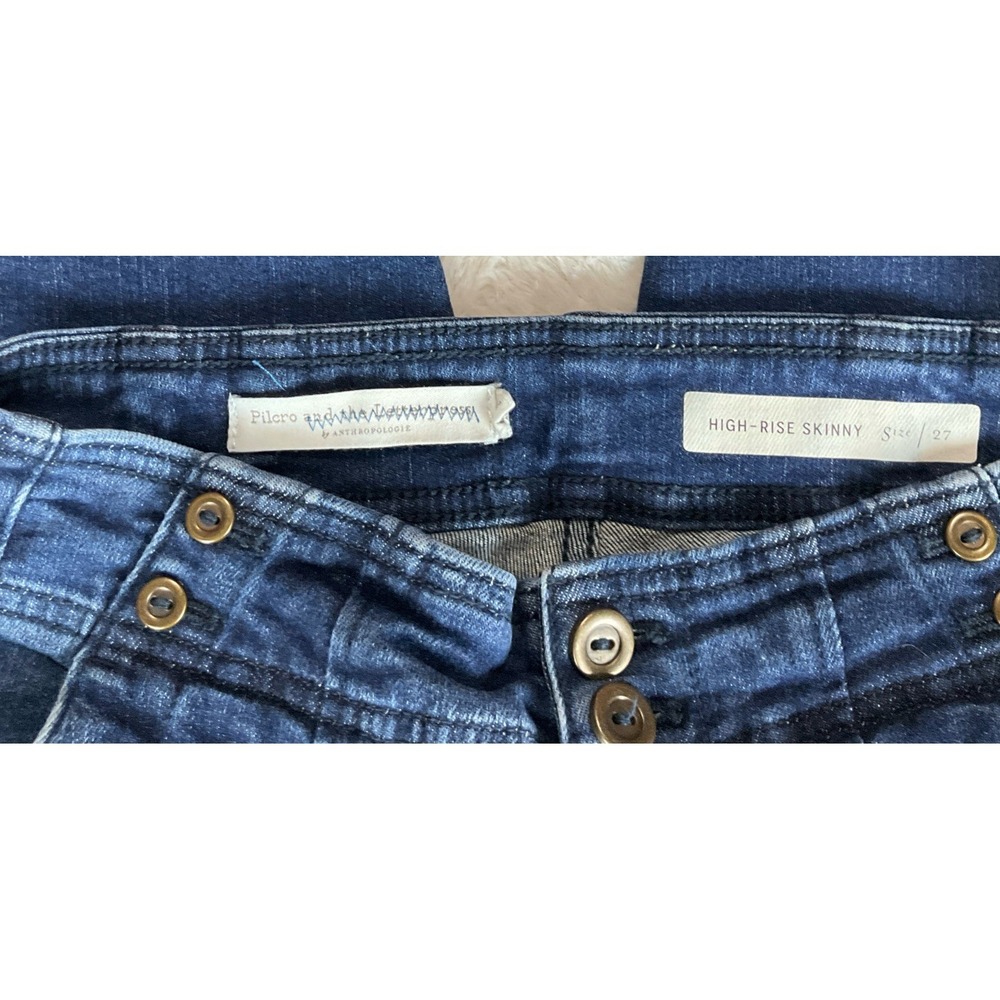 Pilcro Anthropologie Women's S27‎ Jeans Pleated High Rise Dark Wash Blue Skinny - Picture 3 of 16